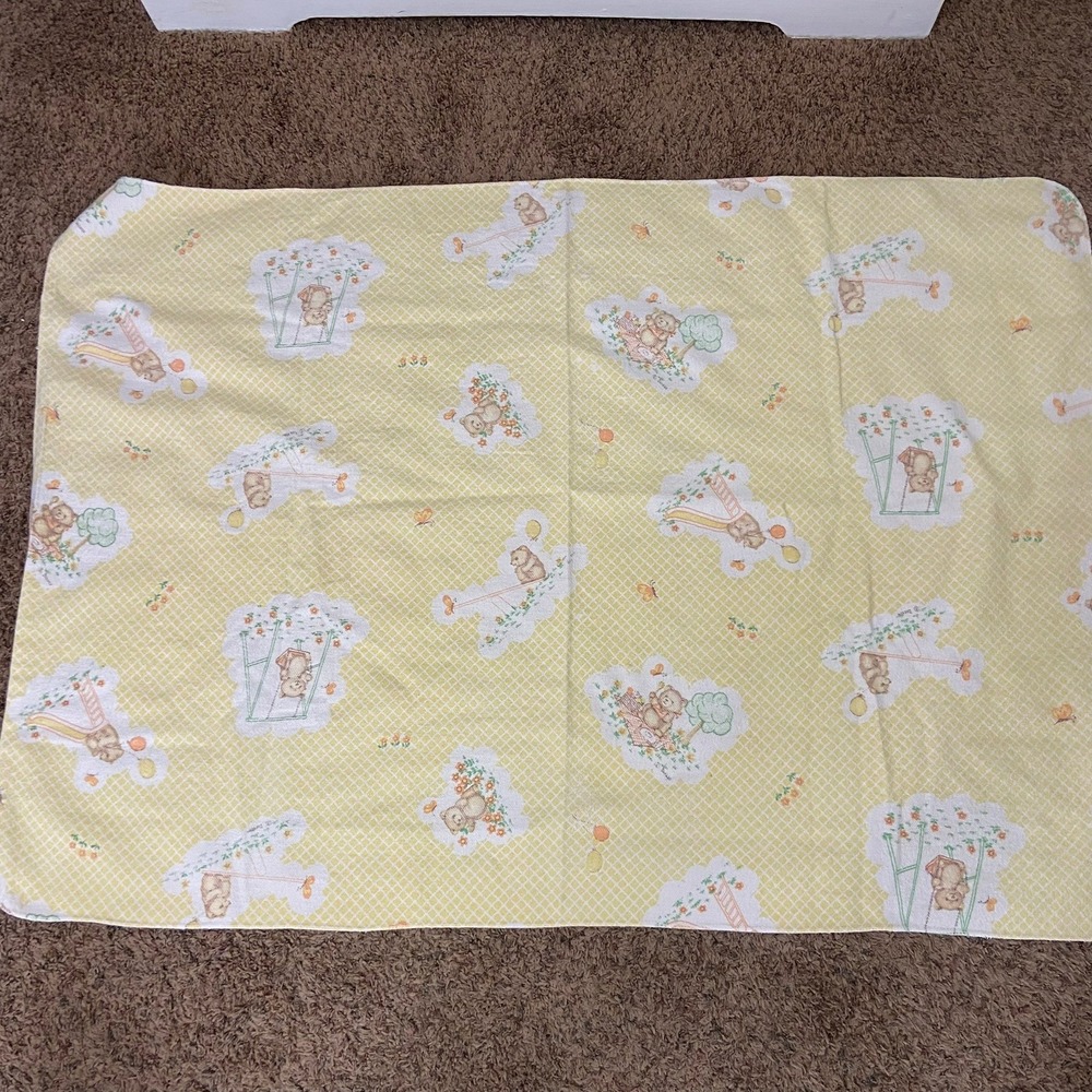 Vintage Yellow Teddy Bear Baby‎ Blanket Playground Lattice Print 31.5"X45.5"